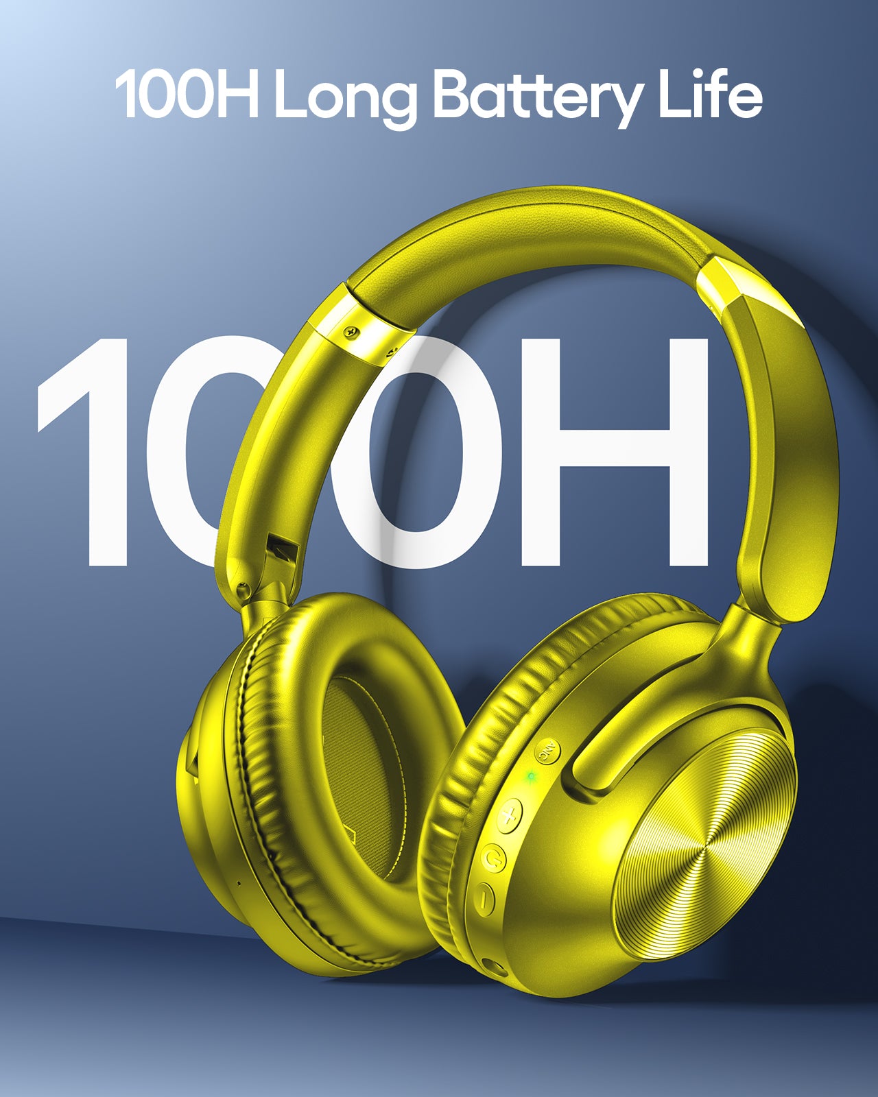 TAGRY Hybrid Active Noise Cancelling Bluetooth Headphones 100H Playtime Wireless Over Ear Headphone with Fast Charging Hi-Res Audio Headsets Comfort Earcups for Commute Travel Office Phone PC Yellow