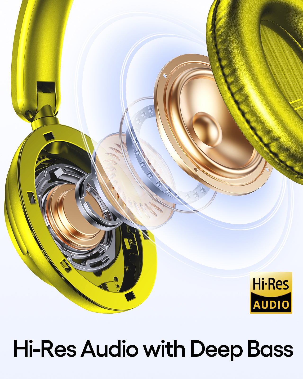 TAGRY Hybrid Active Noise Cancelling Bluetooth Headphones 100H Playtime Wireless Over Ear Headphone with Fast Charging Hi-Res Audio Headsets Comfort Earcups for Commute Travel Office Phone PC Yellow