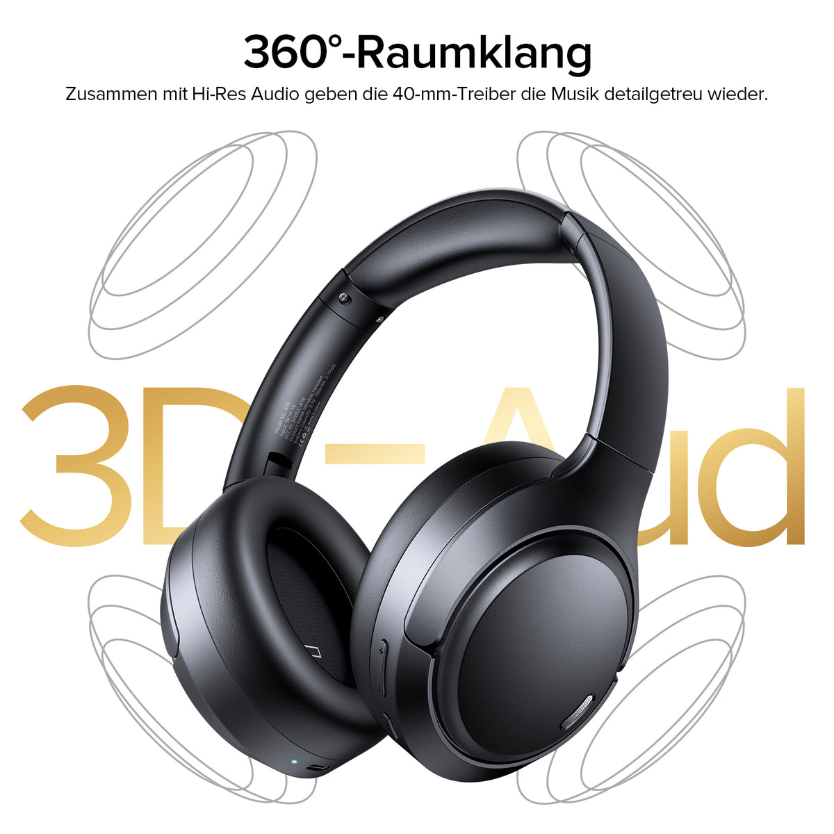 Bluetooth Kopfhörer Over-Ear-Kopfhörer Hybrid ANC 45 dB Transparenzmodus 120 Stunden Akkulaufzeit 6-Mikrofon-ENC Hi-Res Audio komfortable Ohrpolster geringe Latenz Bluetooth 6.0 für Reisen und Sport