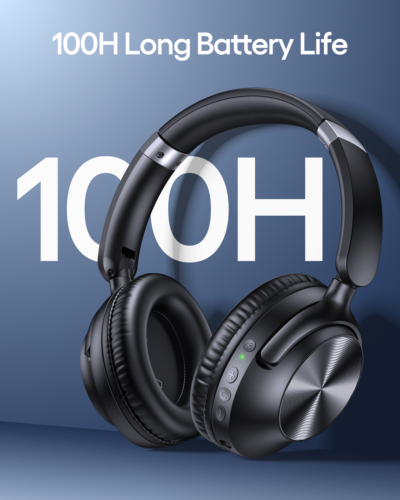 TAGRY Active Noise Cancelling Over Ear Headphones 100H Playback Bluetooth Headphones Earphones with Deep Bass Light Weight Comfort Headsets with Fast Charging for Work Travel Home Office PC Black