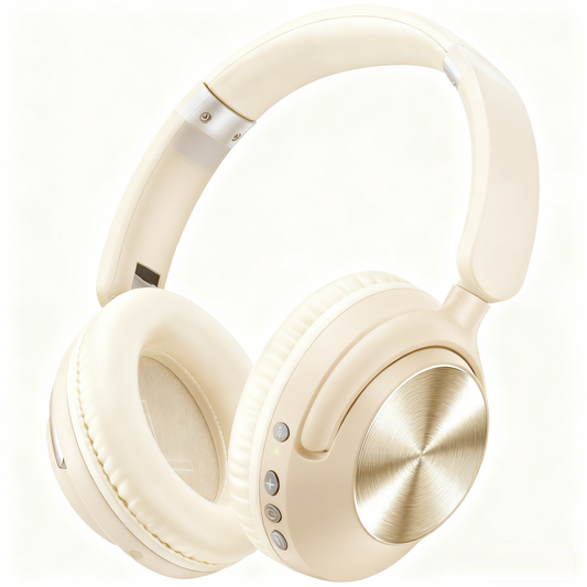 TAGRY Hybrid Active Noise Cancelling Headphones 100H Playtime Wireless Over Ear Bluetooth Headphone with Fast Charging Hi-Res Audio Comfort Earcups Headsets for Travel Home Office Phone PC Beige
